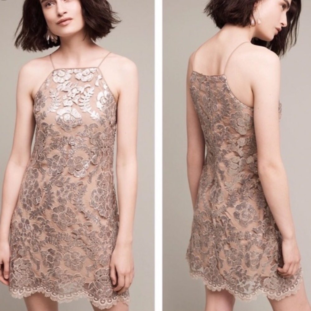 Anthropologie PoisatSequin Halter Dress Lucy Paris